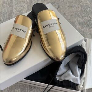Givenchy gold leather flat mules